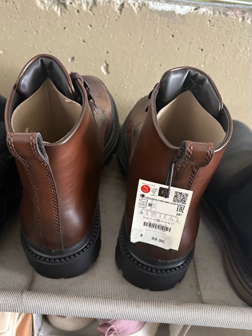 NEVER WORN, BRAND NEW Zara Men's Chestnut Brown Leather Ankle Boots